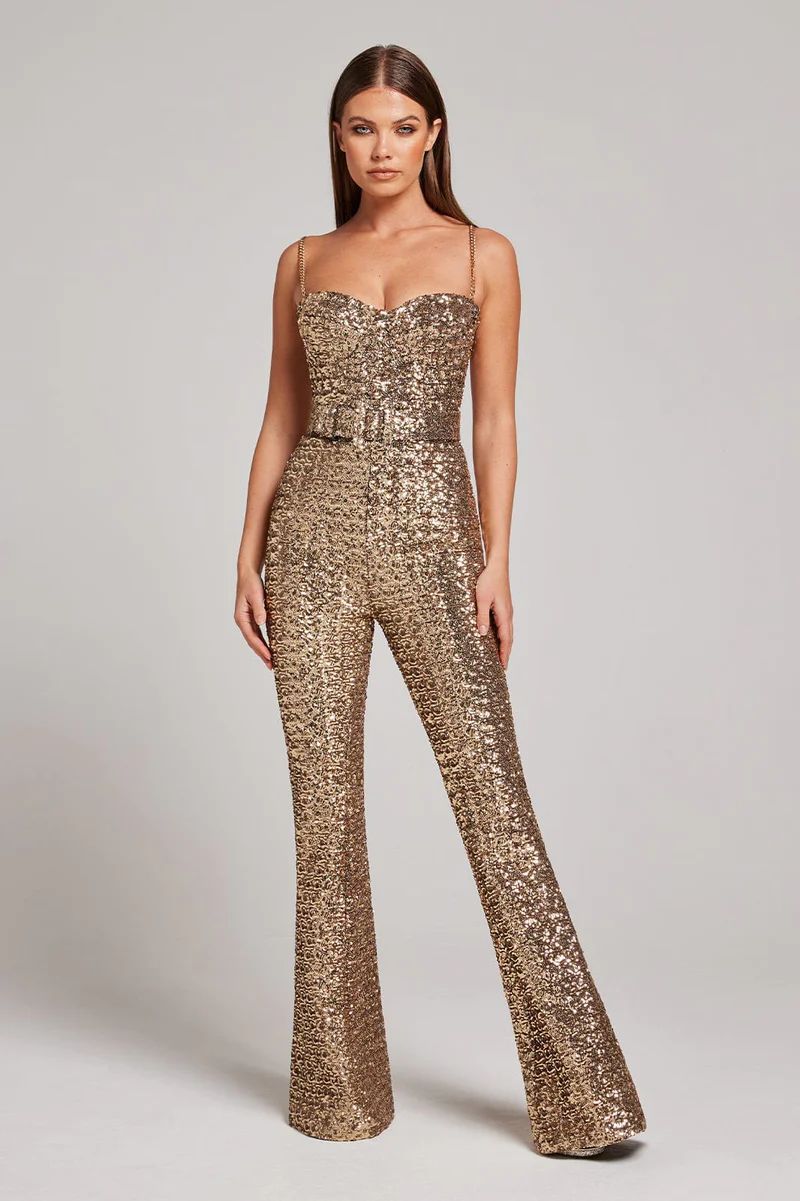 Lenadi - Sparkle Sequins Jumpsuit With Belt