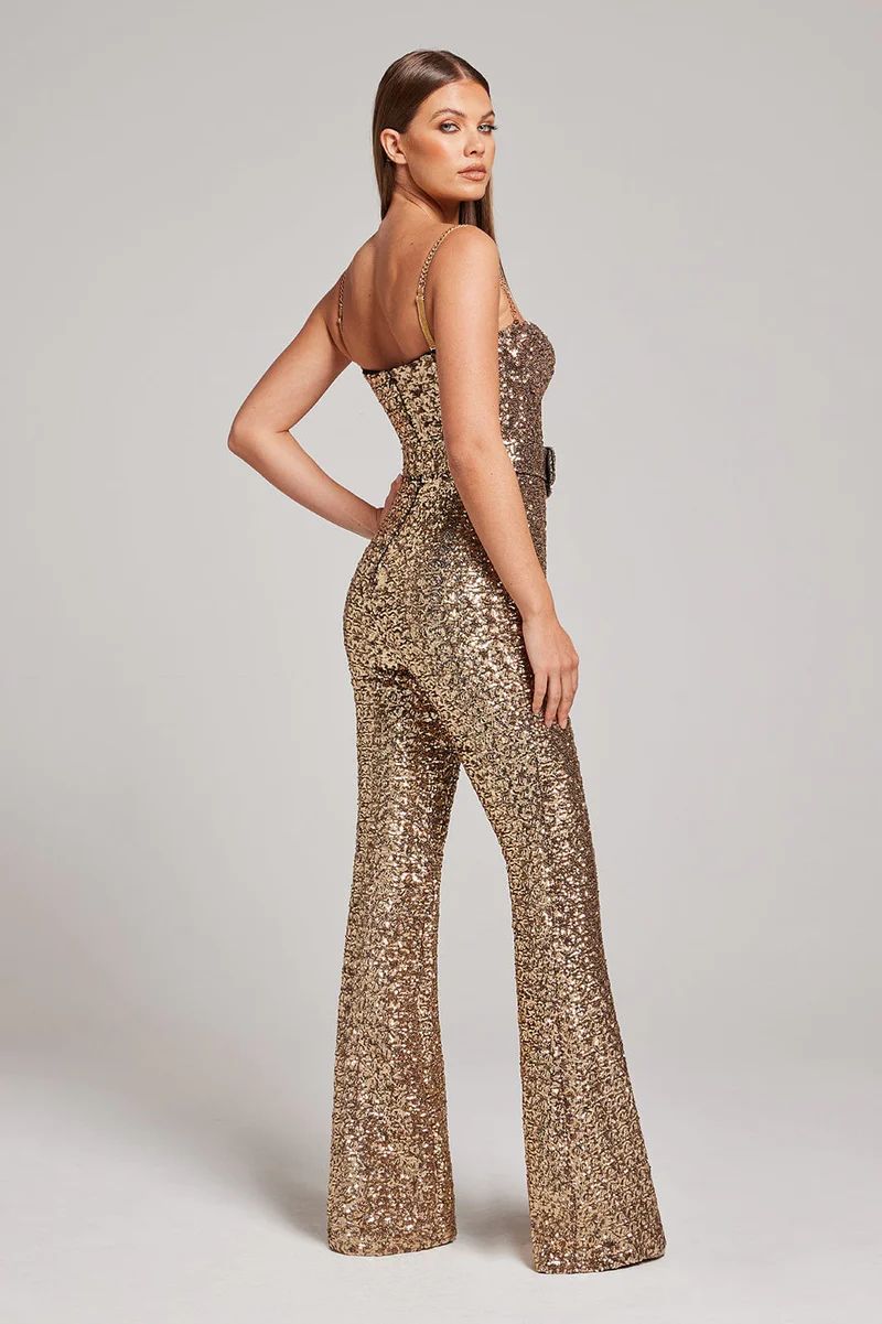 Lenadi - Sparkle Sequins Jumpsuit With Belt