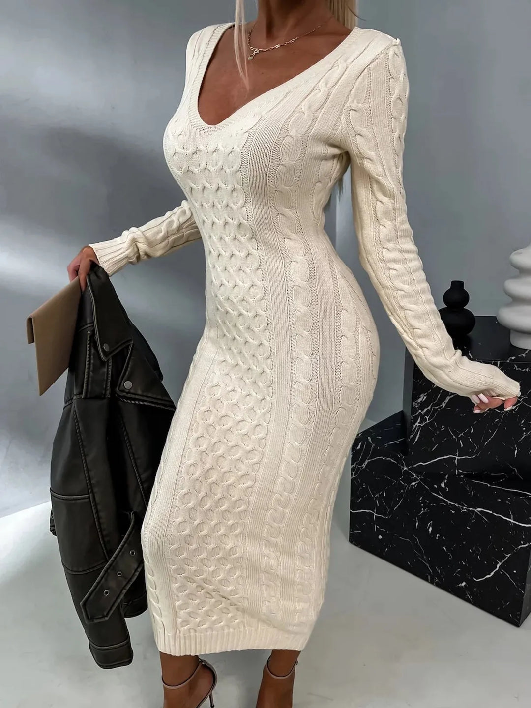 Janaa™ | Elegant Back Sweater Dress