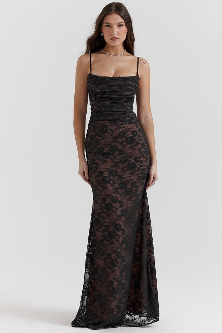 Seliora - Shoulder-On Floral Lace Maxi Dress