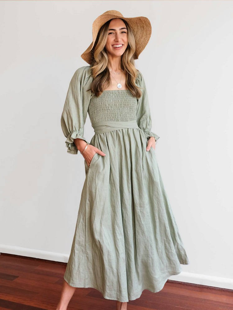 CÉLESTE™ French Dress with Ruffle Sleeves